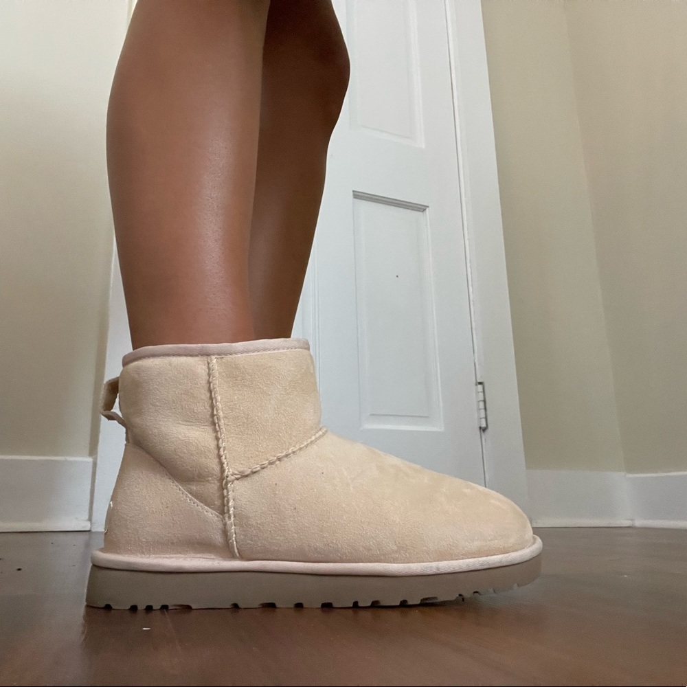 ugg australia classic mini boots in the color pearl suede